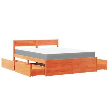 Bett mit Schubladen und Matratze Wachsbraun 160x200 Massivholz