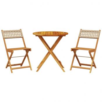 3-tlg. Bistro-Set Beige Poly Rattan und Massivholz