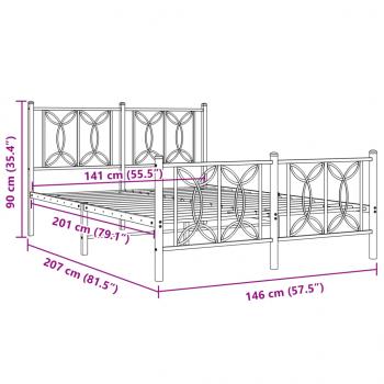 Bettgestell mit Kopf- und Fußteil Metall Weiß 140x200 cm
