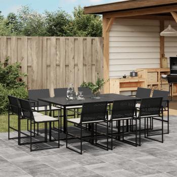 ARDEBO.de - 11-tlg. Garten-Essgruppe mit Kissen Schwarz Poly Rattan