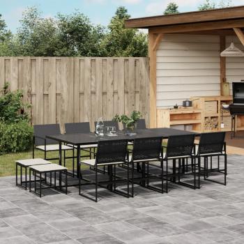 ARDEBO.de - 13-tlg. Garten-Essgruppe mit Kissen Schwarz Poly Rattan