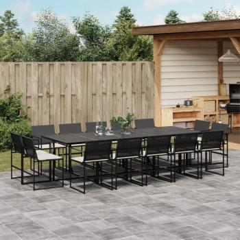 ARDEBO.de - 15-tlg. Garten-Essgruppe mit Kissen Schwarz Poly Rattan