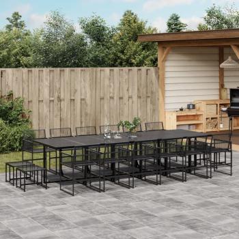 ARDEBO.de - 17-tlg. Garten-Essgruppe Schwarz Poly Rattan