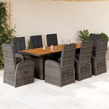 ARDEBO.de - 9-tlg. Garten-Essgruppe mit Kissen Grau Poly Rattan