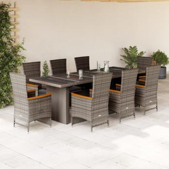 ARDEBO.de - 9-tlg. Garten-Essgruppe mit Kissen Grau Poly Rattan