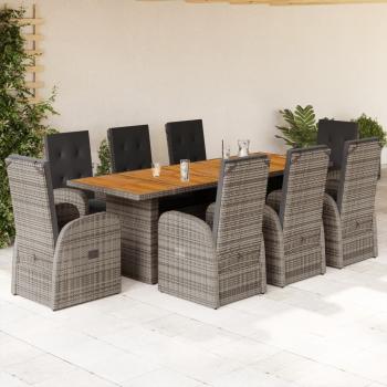 ARDEBO.de - 9-tlg. Garten-Essgruppe mit Kissen Grau Poly Rattan