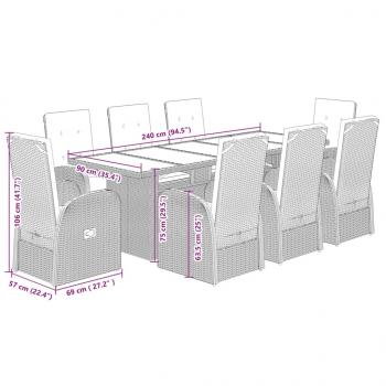 9-tlg. Garten-Essgruppe mit Kissen Grau Poly Rattan