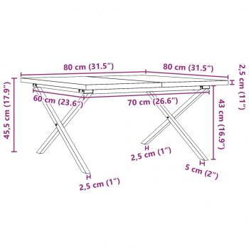 Couchtisch X-Gestell 80x80x45,5cm Massivholz Kiefer & Gusseisen