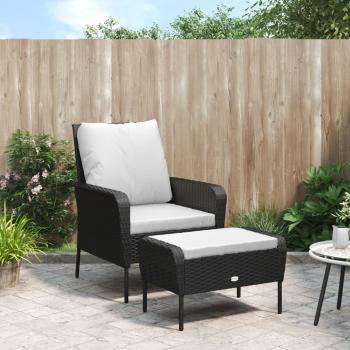 ARDEBO.de - Gartenstuhl mit Fußhocker Schwarz Poly Rattan