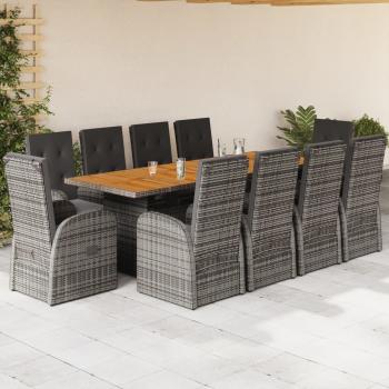 ARDEBO.de - 11-tlg. Garten-Essgruppe mit Kissen Grau Poly Rattan