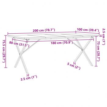 Esstisch X-Gestell 200x100x75,5cm Massivholz Kiefer & Gusseisen