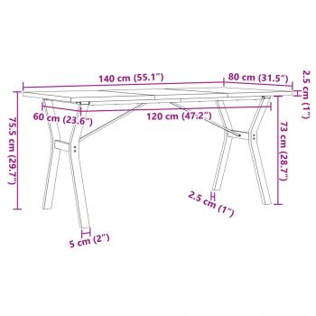 Esstisch Y-Gestell 140x80x75,5 cm Massivholz Kiefer & Gusseisen