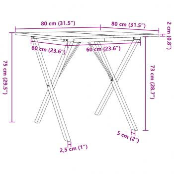 Esstisch X-Gestell 80x80x75 cm Massivholz Kiefer und Gusseisen