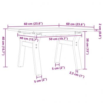 Couchtisch Y-Gestell 60x60x40cm Massivholz Kiefer und Gusseisen