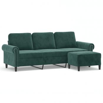 ARDEBO.de - 3-Sitzer-Sofa mit Hocker Dunkelgrün 180 cm Samt