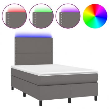 Boxspringbett mit Matratze & LED Grau 120x200 cm Kunstleder