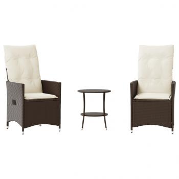 3-tlg. Bistro-Set mit Kissen Braun Poly Rattan