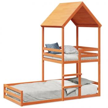 ARDEBO.de - Etagenbett mit Dach Wachsbraun 90x190 cm Massivholz Kiefer