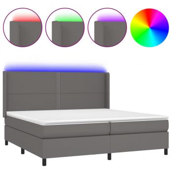 Boxspringbett mit Matratze & LED Grau 200x200 cm Kunstleder