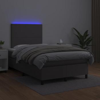 Boxspringbett mit Matratze & LED Grau 120x200 cm Kunstleder