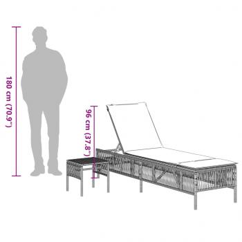 Sonnenliegen 2 Stk. mit Tisch Schwarz Poly Rattan