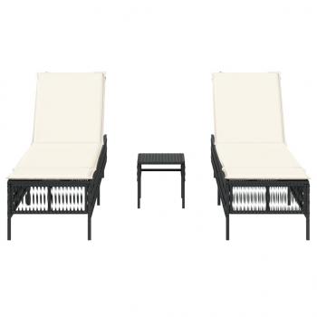 Sonnenliegen 2 Stk. mit Tisch Schwarz Poly Rattan