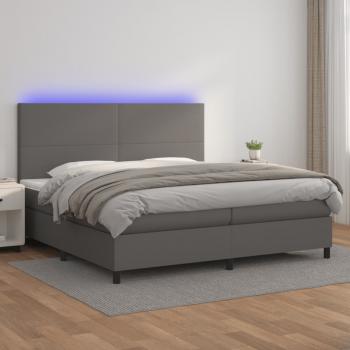 ARDEBO.de - Boxspringbett mit Matratze & LED Grau 200x200 cm Kunstleder