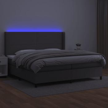 Boxspringbett mit Matratze & LED Grau 200x200 cm Kunstleder