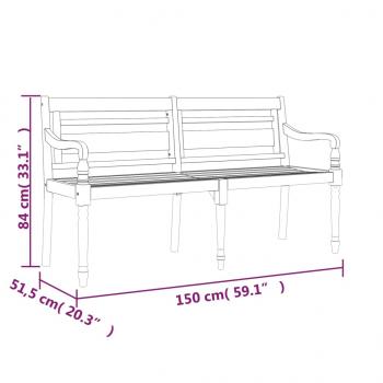 Batavia-Bank mit Kissen Rot Karomuster 150 cm Massivholz Teak