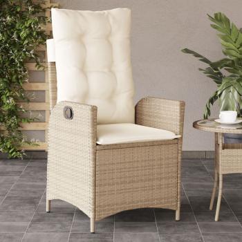 ARDEBO.de - Gartensessel mit Kissen Verstellbar Beige Poly Rattan