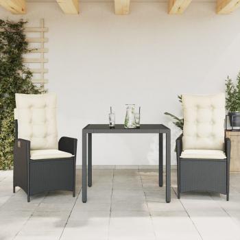 ARDEBO.de - 3-tlg. Garten-Essgruppe mit Kissen Schwarz Poly Rattan