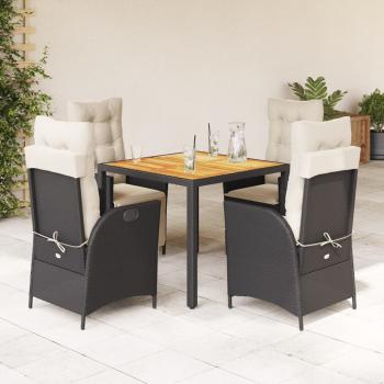 ARDEBO.de - 5-tlg. Garten-Essgruppe mit Kissen Schwarz Poly Rattan