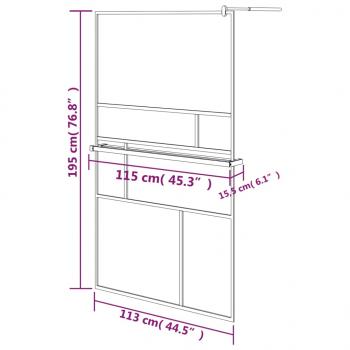 Duschwand mit Ablage für Walk-In-Dusche Schwarz 115x195 cm ESG