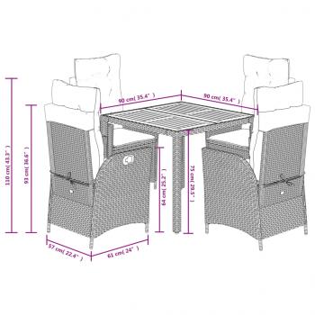 5-tlg. Garten-Essgruppe mit Kissen Schwarz Poly Rattan