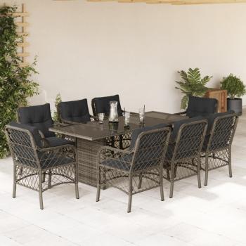 ARDEBO.de - 9-tlg. Garten-Essgruppe mit Kissen Grau Poly Rattan