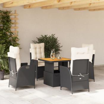 ARDEBO.de - 5-tlg. Garten-Essgruppe mit Kissen Schwarz Poly Rattan