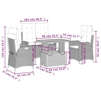 4-tlg. Garten-Essgruppe mit Kissen Schwarz Poly Rattan