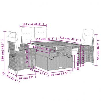 4-tlg. Garten-Essgruppe mit Kissen Beige Poly Rattan