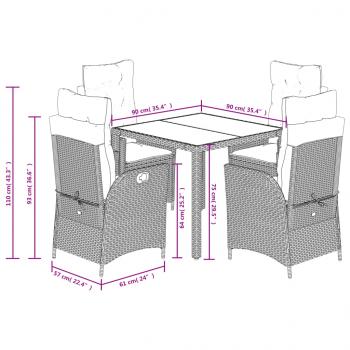 5-tlg. Garten-Essgruppe mit Kissen Schwarz Poly Rattan