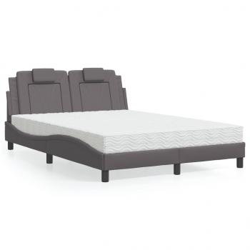 ARDEBO.de - Bett mit Matratze Grau 140x190 cm Kunstleder