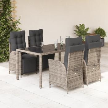 ARDEBO.de - 5-tlg. Garten-Essgruppe mit Kissen Grau Poly Rattan