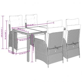 5-tlg. Garten-Essgruppe mit Kissen Grau Poly Rattan