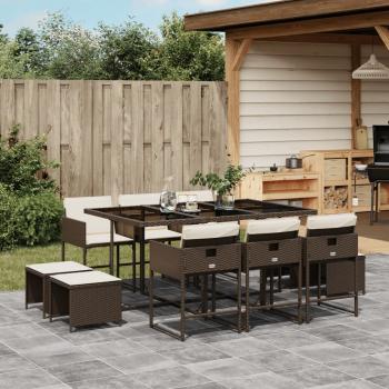 ARDEBO.de - 11-tlg. Garten-Essgruppe mit Kissen Braun Poly Rattan