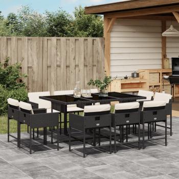 ARDEBO.de - 11-tlg. Garten-Essgruppe mit Kissen Schwarz Poly Rattan