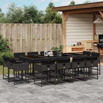 ARDEBO.de - 13-tlg. Garten-Essgruppe mit Kissen Schwarz Poly Rattan