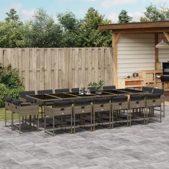 ARDEBO.de - 17-tlg. Garten-Essgruppe mit Kissen Grau Poly Rattan