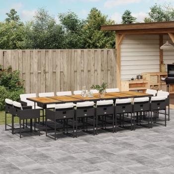 ARDEBO.de - 17-tlg. Garten-Essgruppe mit Kissen Schwarz Poly Rattan