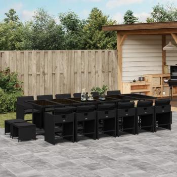 ARDEBO.de - 17-tlg. Garten-Essgruppe mit Kissen Schwarz Poly Rattan