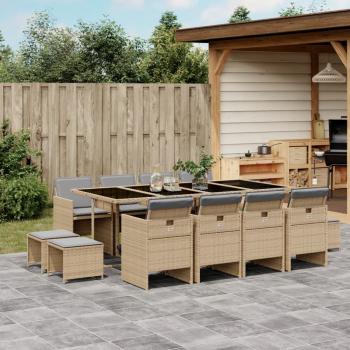 ARDEBO.de - 13-tlg. Garten-Essgruppe mit Kissen Beigemischung Poly Rattan