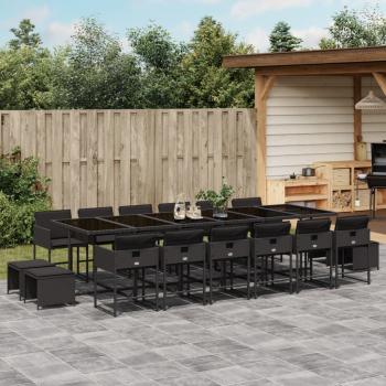 ARDEBO.de - 17-tlg. Garten-Essgruppe mit Kissen Schwarz Poly Rattan